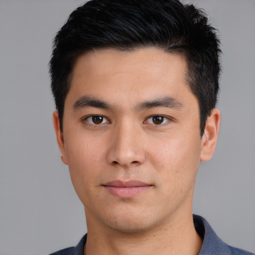 Neutral white young-adult male with short  black hair and brown eyes