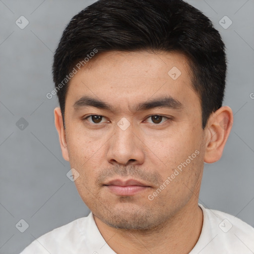 Neutral asian young-adult male with short  black hair and brown eyes