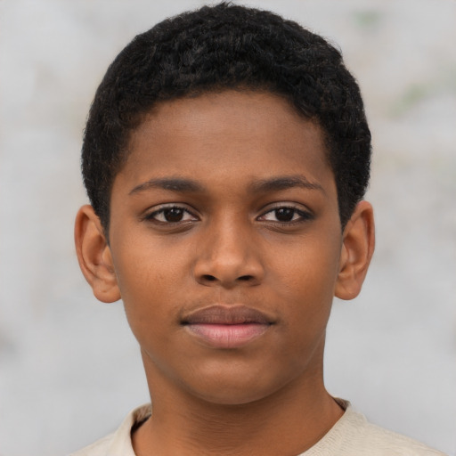 Neutral black child female with short  brown hair and brown eyes