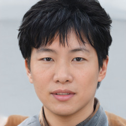 Neutral asian young-adult male with short  brown hair and brown eyes