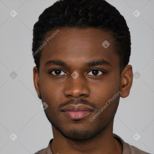 Neutral black young-adult male with short  brown hair and brown eyes