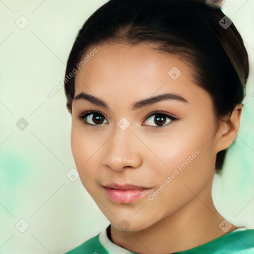 Neutral white young-adult female with short  brown hair and brown eyes