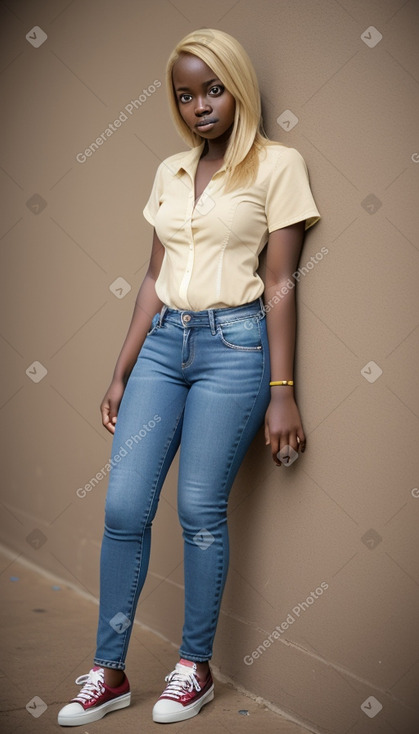 Ugandan young adult female with  blonde hair