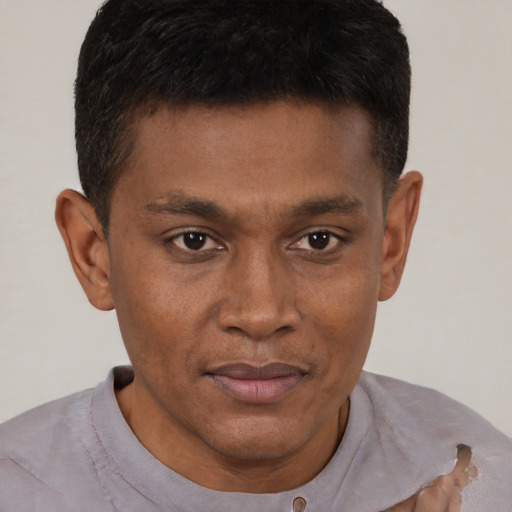 Neutral black young-adult male with short  brown hair and brown eyes