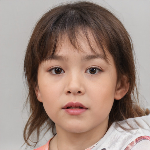 Neutral white child female with medium  brown hair and brown eyes