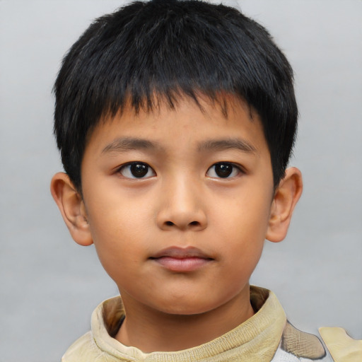 Neutral asian child male with short  brown hair and brown eyes