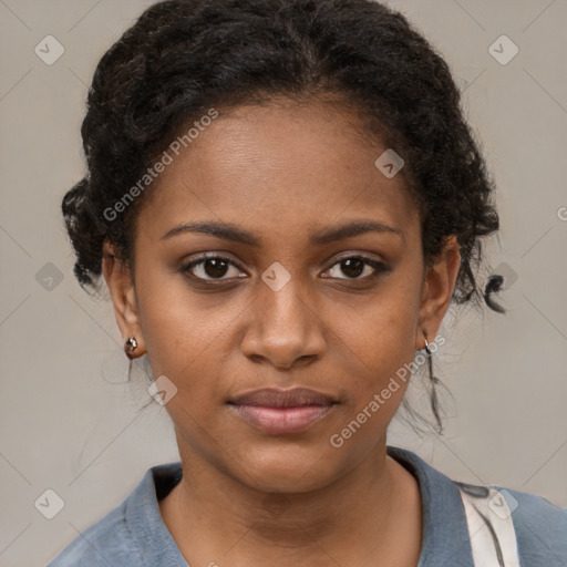 Neutral black young-adult female with short  brown hair and brown eyes