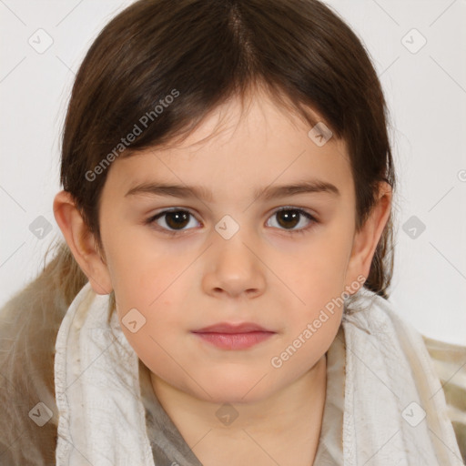 Neutral white child female with medium  brown hair and brown eyes