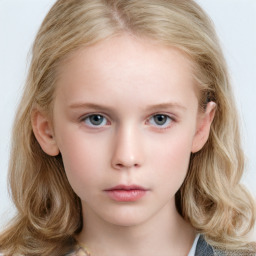 Neutral white child female with medium  brown hair and blue eyes