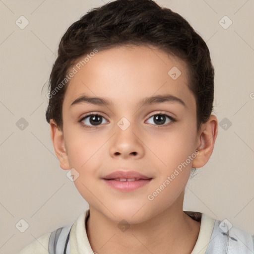 Neutral white child female with short  brown hair and brown eyes