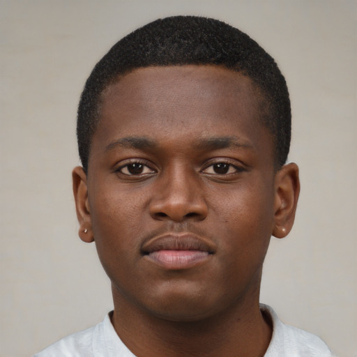 Neutral black young-adult male with short  brown hair and brown eyes