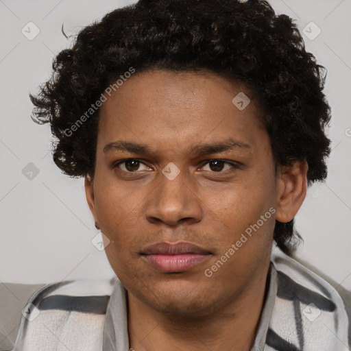 Neutral black young-adult male with short  brown hair and brown eyes