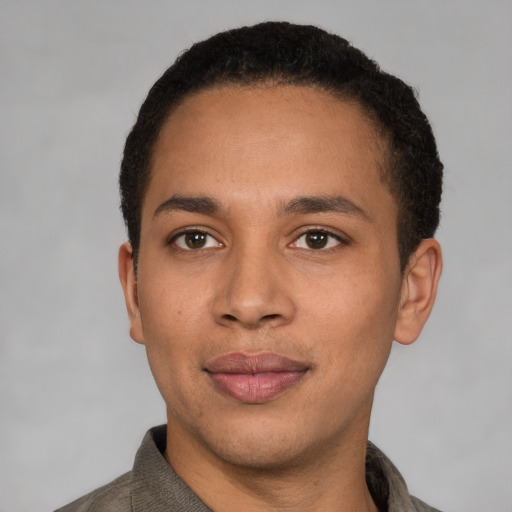Neutral latino young-adult male with short  brown hair and brown eyes