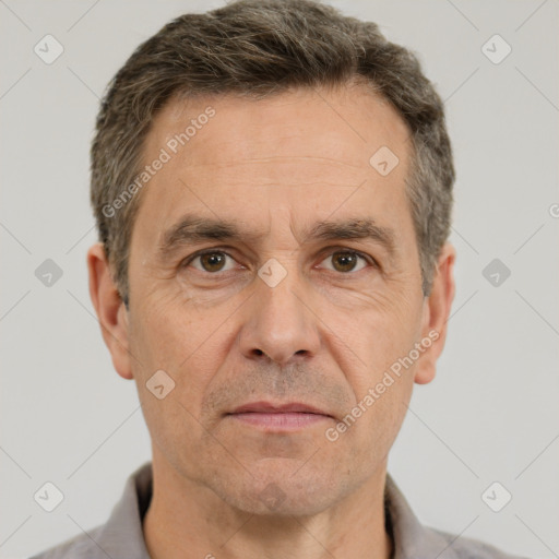 Neutral white adult male with short  brown hair and brown eyes