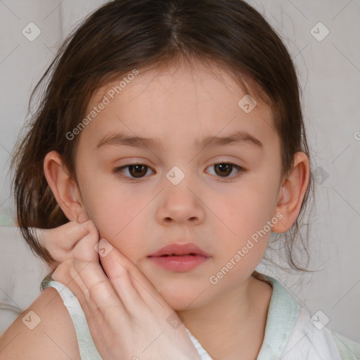 Neutral white child female with medium  brown hair and brown eyes