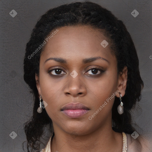 Neutral black young-adult female with long  black hair and brown eyes