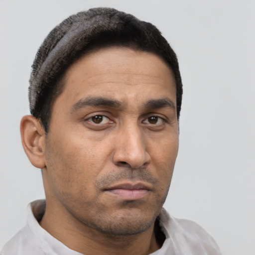 Neutral latino young-adult male with short  brown hair and brown eyes