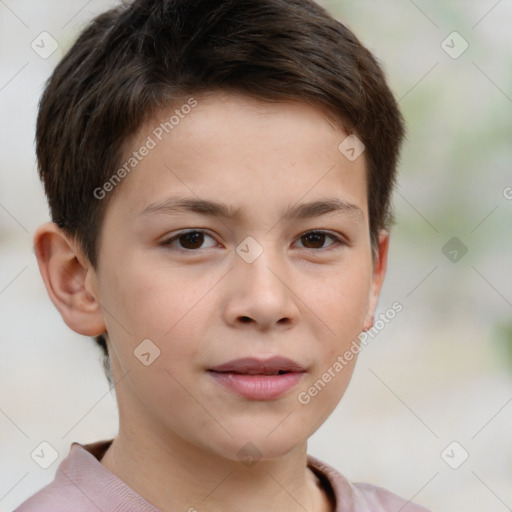 Joyful white child male with short  brown hair and brown eyes