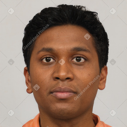 Neutral black young-adult male with short  brown hair and brown eyes