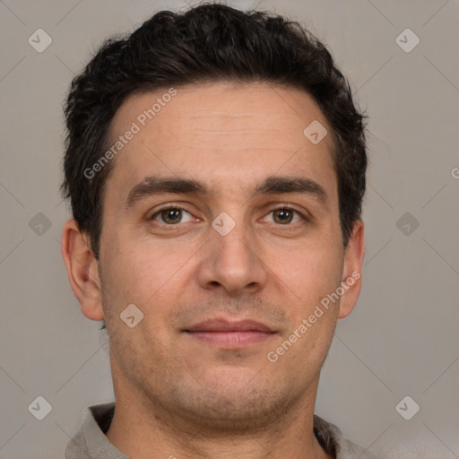 Neutral white adult male with short  brown hair and brown eyes