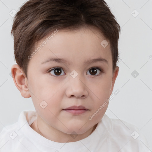 Neutral white child female with short  brown hair and brown eyes