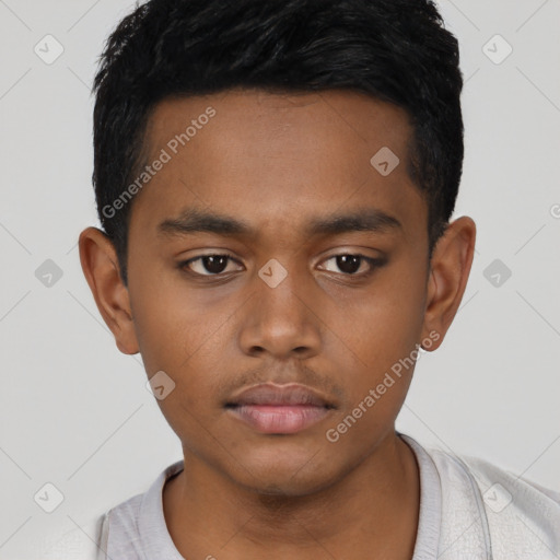 Neutral black child male with short  black hair and brown eyes