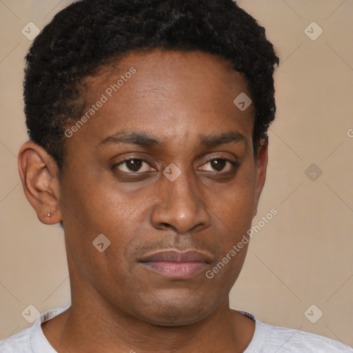 Neutral black young-adult male with short  brown hair and brown eyes