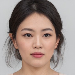 Neutral asian young-adult female with medium  brown hair and brown eyes