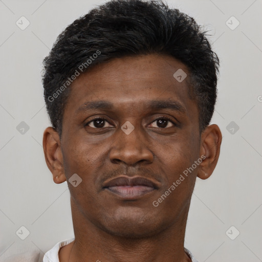 Neutral black young-adult male with short  brown hair and brown eyes