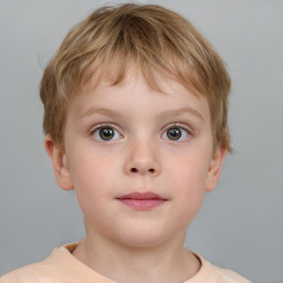 Neutral white child male with short  brown hair and grey eyes