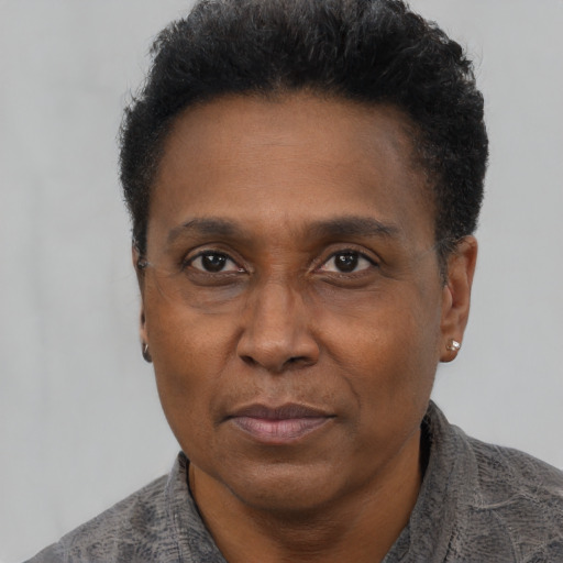 Neutral black adult male with short  black hair and brown eyes