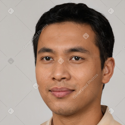 Neutral asian young-adult male with short  black hair and brown eyes