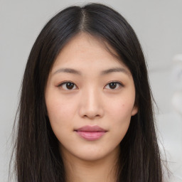 Neutral asian young-adult female with long  brown hair and brown eyes