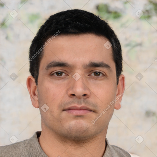Neutral asian young-adult male with short  brown hair and brown eyes