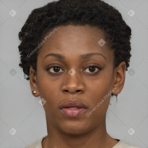 Neutral black young-adult female with short  brown hair and brown eyes