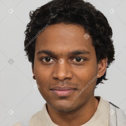 Neutral black young-adult male with short  brown hair and brown eyes