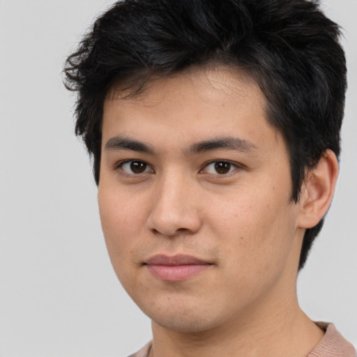 Neutral asian young-adult male with short  brown hair and brown eyes