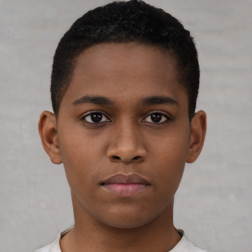 Neutral black young-adult male with short  brown hair and brown eyes