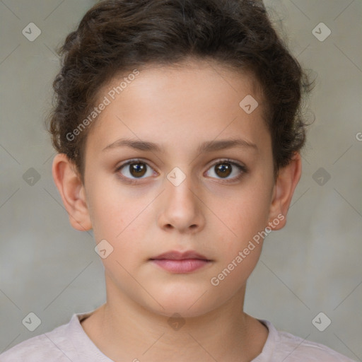 Neutral white child female with short  brown hair and brown eyes