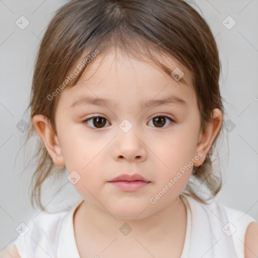 Neutral white child female with medium  brown hair and brown eyes