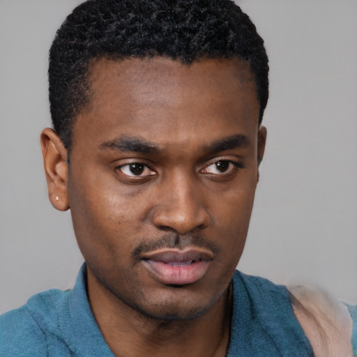 Neutral black young-adult male with short  brown hair and brown eyes