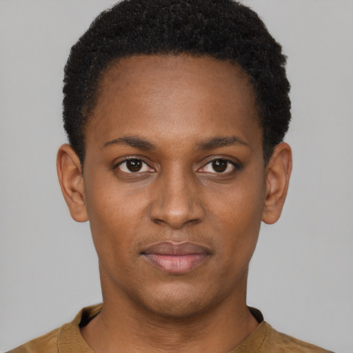 Neutral black young-adult female with short  brown hair and brown eyes