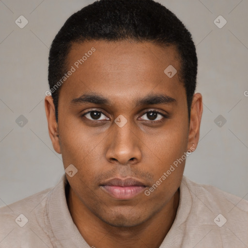 Neutral black young-adult male with short  brown hair and brown eyes