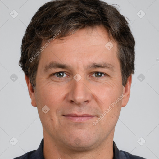 Neutral white adult male with short  brown hair and brown eyes