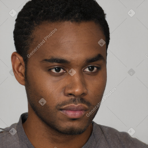 Neutral black young-adult male with short  brown hair and brown eyes