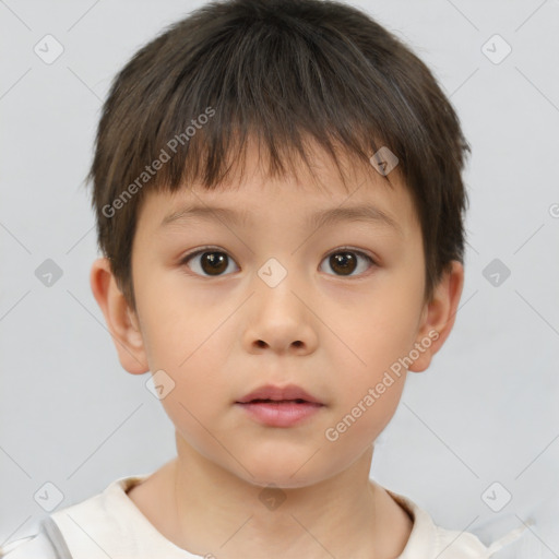 Neutral white child male with short  brown hair and brown eyes