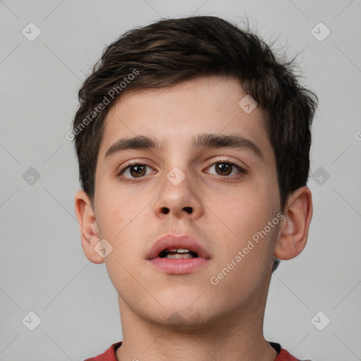 Neutral white child male with short  brown hair and brown eyes