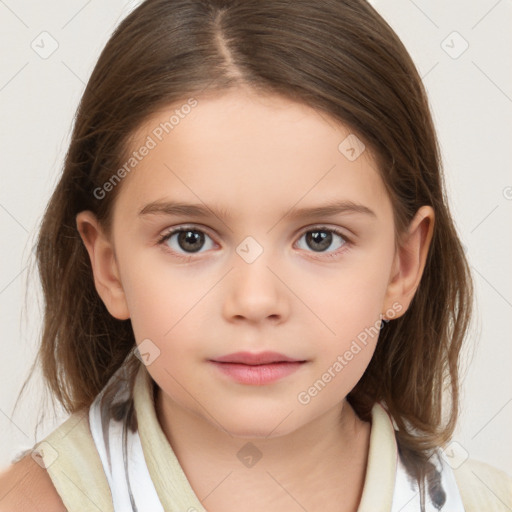 Neutral white child female with medium  brown hair and brown eyes