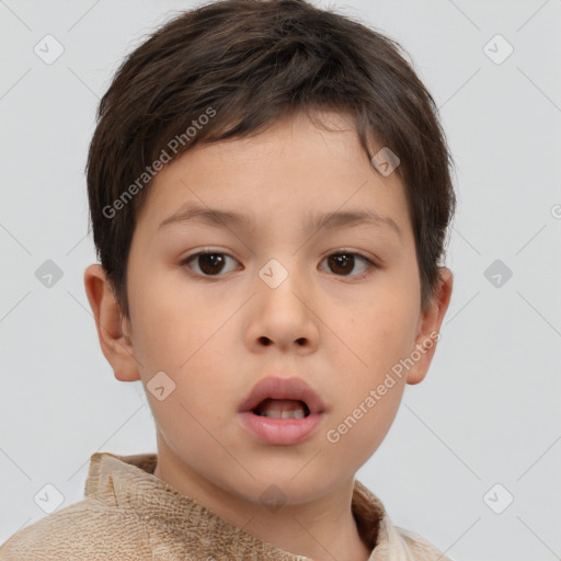 Neutral white child female with short  brown hair and brown eyes