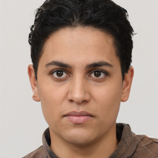 Neutral latino young-adult male with short  brown hair and brown eyes
